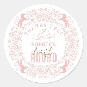 Pink First Rodeo Birthday Favour Sticker – Cowgirl