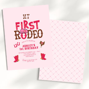 Pink First Rodeo Cowgirl 1st Birthday Invitation