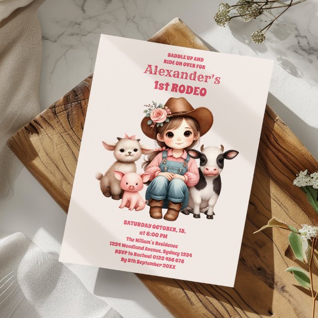 Pink First Rodeo Cowgirl 1st Birthday Invitation (Creator Uploaded)