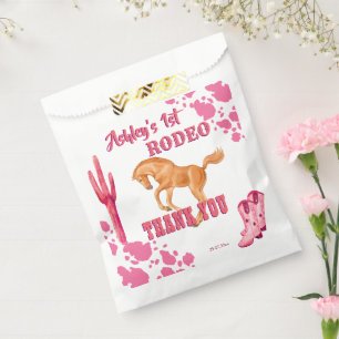 Pink First rodeo cowgirl birthday party thank you Favour Bags
