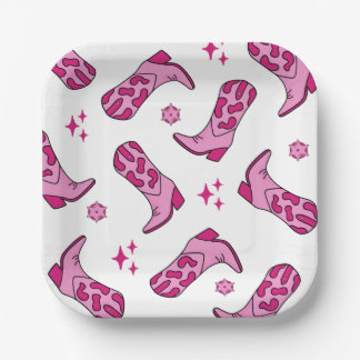 Pink First Rodeo Cowgirl Boot Birthday Paper Plate