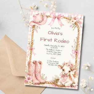 Pink First Rodeo Girl Western 1st Birthday Invitation