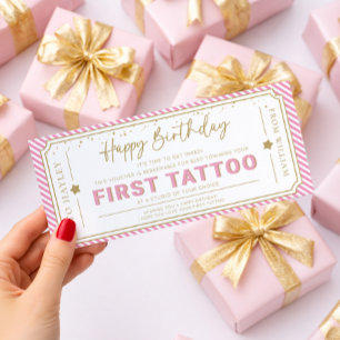 Pink First Tattoo Birthday Gift Voucher Card