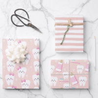 Pink First Tooth Wrapping Paper Sheet Set of 3