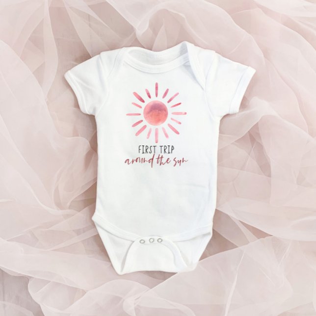 Pink First Trip Around The Sun 1st Birthday Baby Bodysuit (Creator Uploaded)