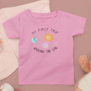 Pink First Trip Around The Sun Girl's 1st birthday Baby T-Shirt