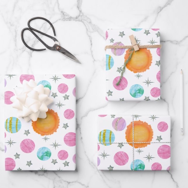 Pink First Trip Around The Sun Girl's 1st birthday Wrapping Paper Sheet (Front)