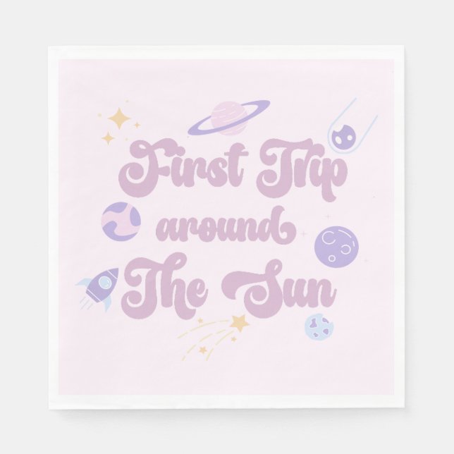 Pink First Trip Around The Sun Space 1st Birthday Napkin (Front)
