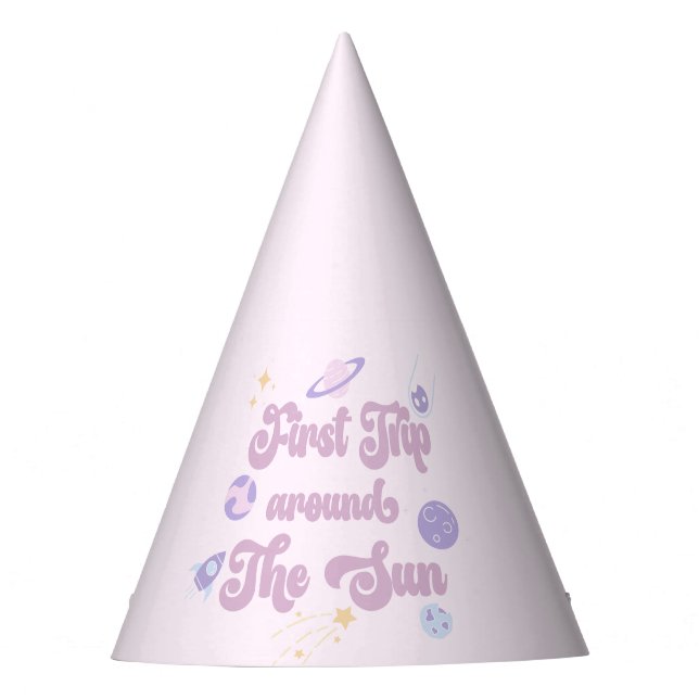 Pink First Trip Around The Sun Space 1st Birthday  Party Hat (Front)