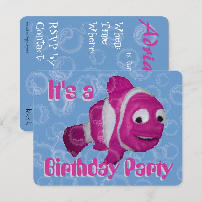 Pink Fish Birthday Party Invitation (Front/Back)