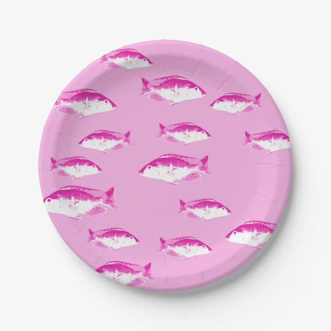 Pink fish paper plate (Front)