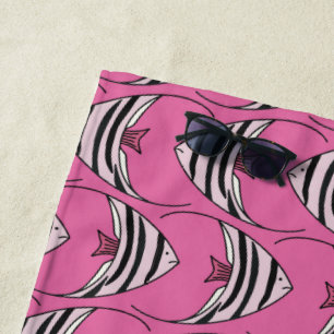 Pink fish pattern beach towel