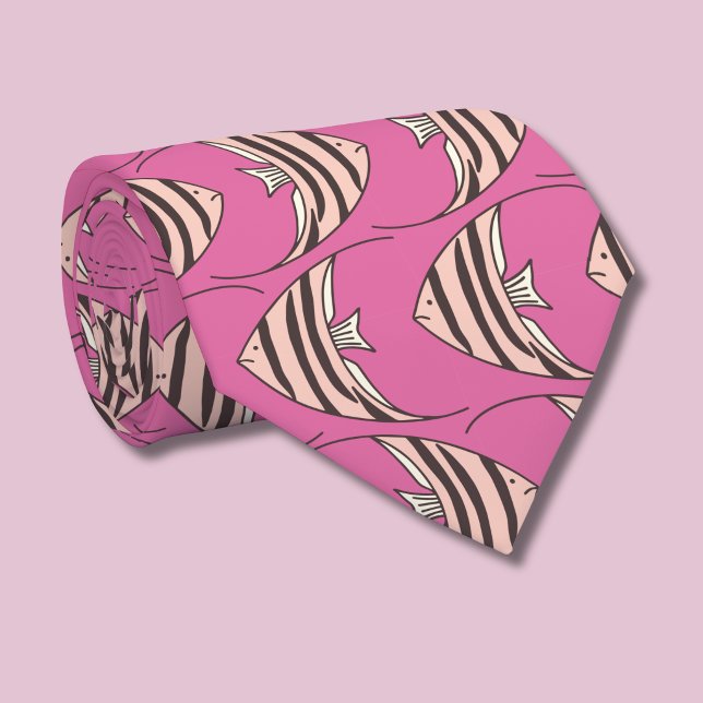 Pink Fish pattern Tie (Fish Angel Fish patterned tie)