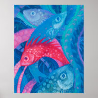 Pink Fish Seaweed Sea Ocean Animals Underwater Art