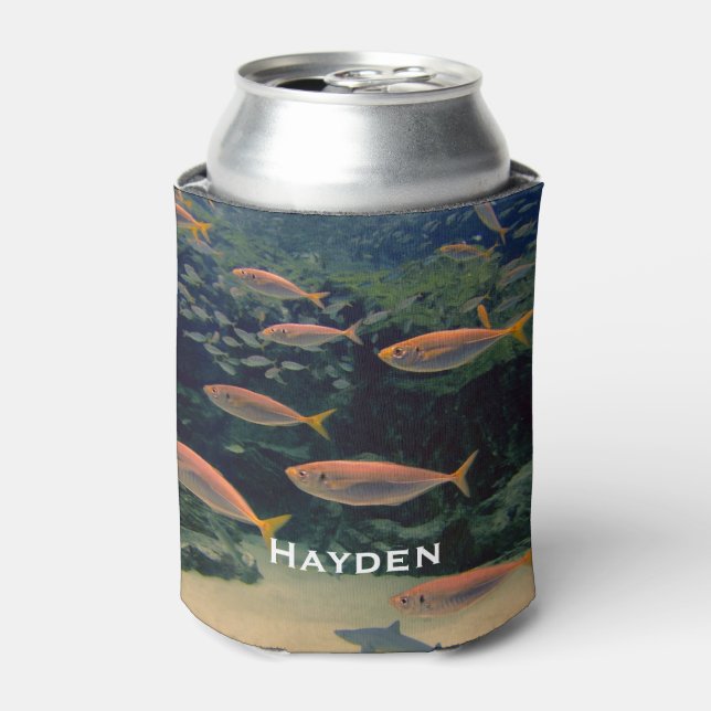 Pink Fish Shoal Underwater Photo Personalised Can Cooler (Can Front)