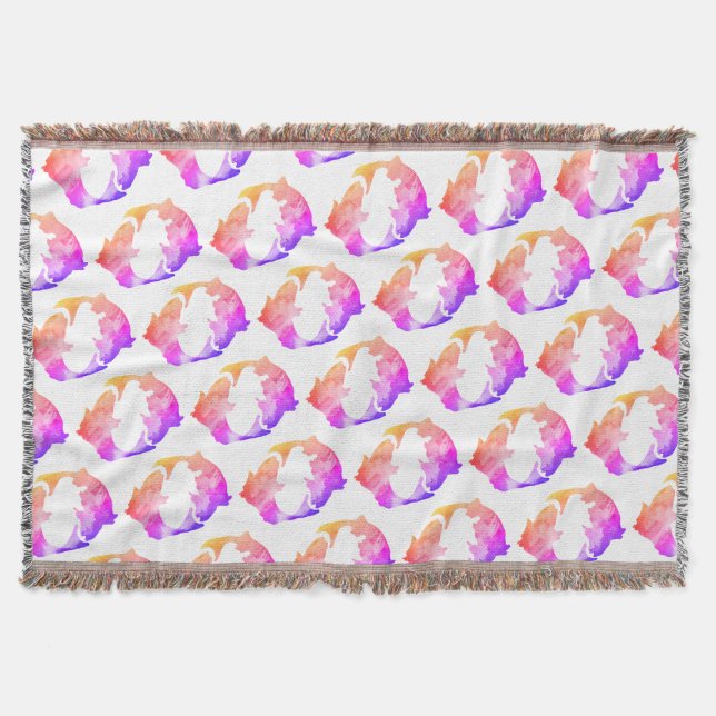 Pink Fish Watercolor Fishes Throw Blanket (Front)