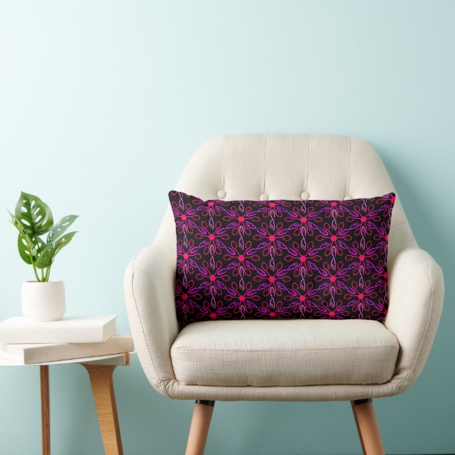Pink Fishhooks and Purple Fish Pattern Lumbar Cushion (Chair)