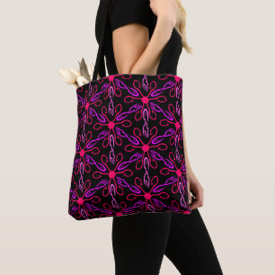 Pink Fishhooks and Purple Fish Pattern Tote Bag