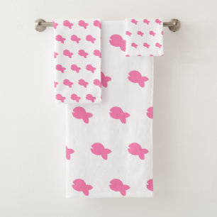 Pink Fishy Fishy Kids White Bath Towel Set