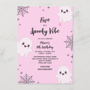 Pink Five is a Spooky Vibe Halloween 5th Birthday Invitation