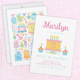 Pink Five Is Sweet 5th Birthday Invitation