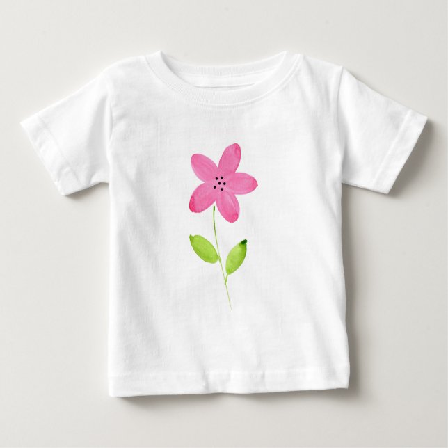 Pink Five Petal Watercolor Flower Baby T-Shirt (Front)