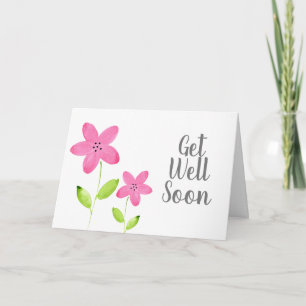 Pink Five Petal Watercolor Flowers Card