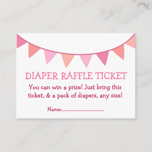 Pink Flags Diaper Raffle Ticket for Girl Enclosure Card (Front)