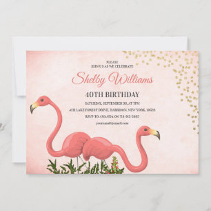 Pink Flamingo 40th birthday Invitation