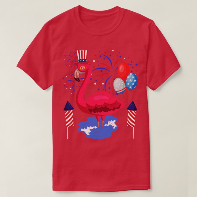 Pink Flamingo 4th Of July Animal American United S T-Shirt (Design Front)