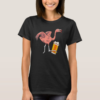 Pink Flamingo Alcoholic Beer Drinking Wading Bird T-Shirt