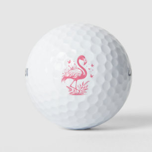 Pink flamingo and butterflies golf balls