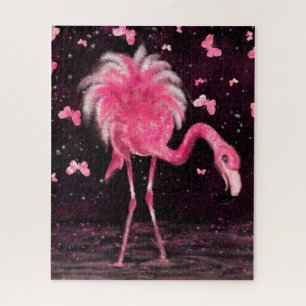 Pink Flamingo and Butterflies Jigsaw Puzzle