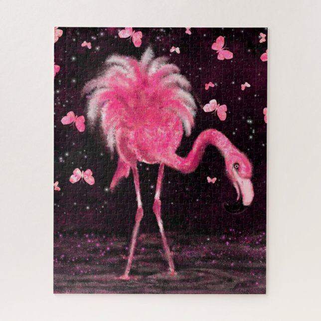Pink Flamingo and Butterflies Jigsaw Puzzle (Vertical)