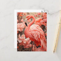 Pink Flamingo and Flowers