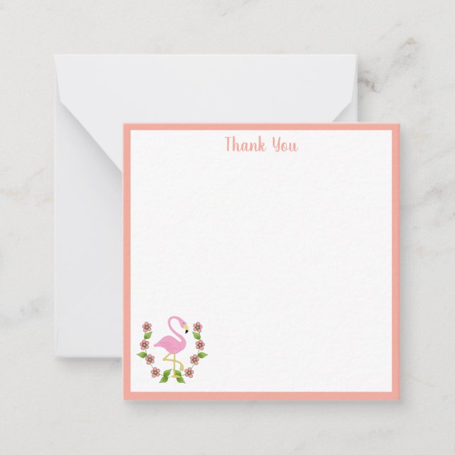 Pink Flamingo And Flowers Thank You Note Card (Front)