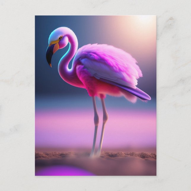 Pink flamingo art postcard (Front)