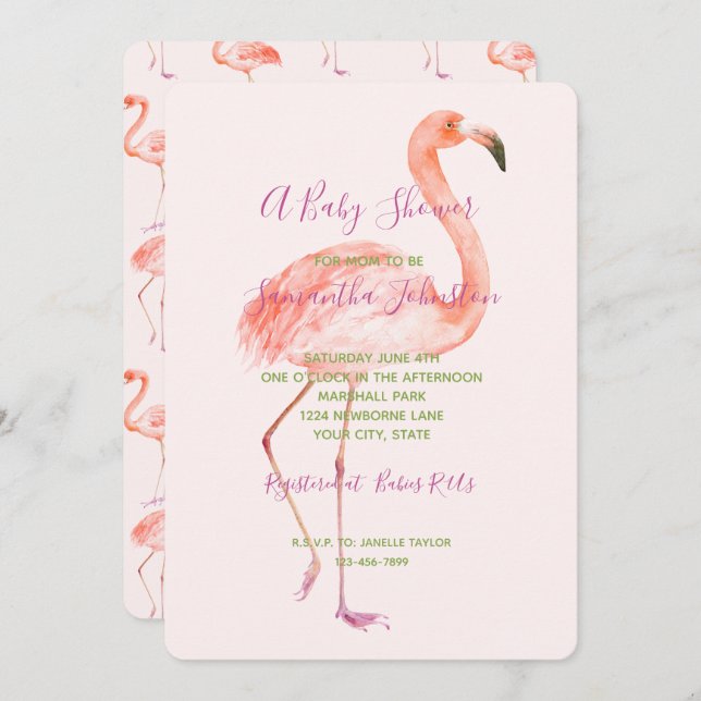 Pink Flamingo Baby Shower Invitation (Front/Back)