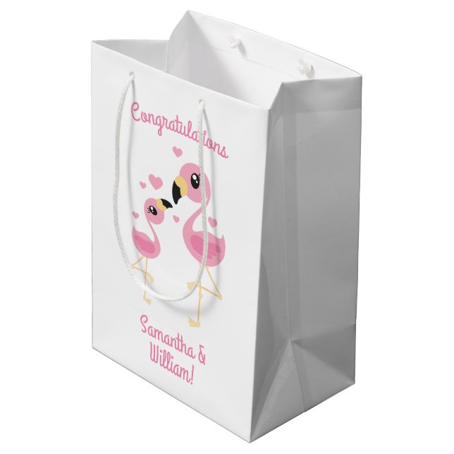 Pink Flamingo Baby Shower Medium Gift Bag (Back Angled)
