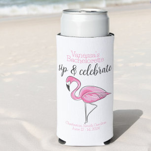 Pink Flamingo Bachelorette Sip & Celebrate Custom Seltzer Can Cooler