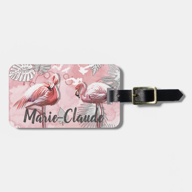 Pink Flamingo Baggage Label Luggage Tag (Front Horizontal)