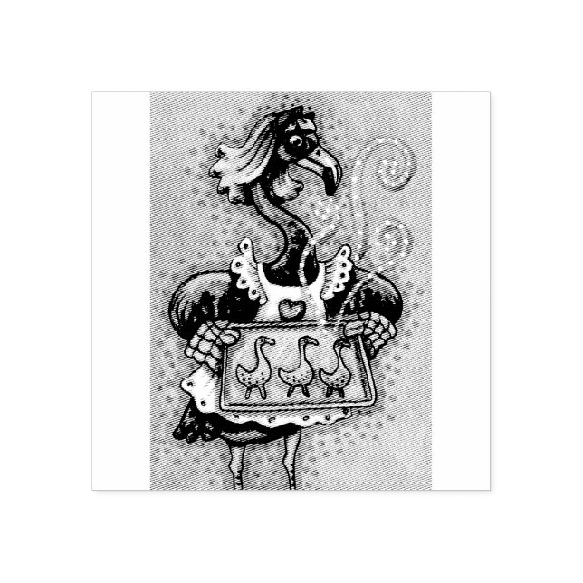 PINK FLAMINGO BAKING COOKIES, BIRD RUBBER STAMP (Imprint)