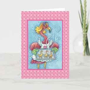 PINK FLAMINGO BAKING COOKIES, GREETING CARD Blank