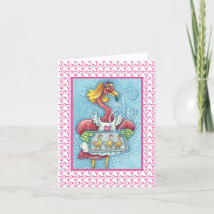 PINK FLAMINGO BAKING COOKIES, NOTE CARD Blank