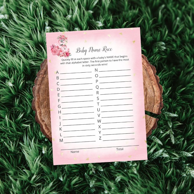 Pink Flamingo Ballerina Baby Name Race Shower Game Invitation (Creator Uploaded)