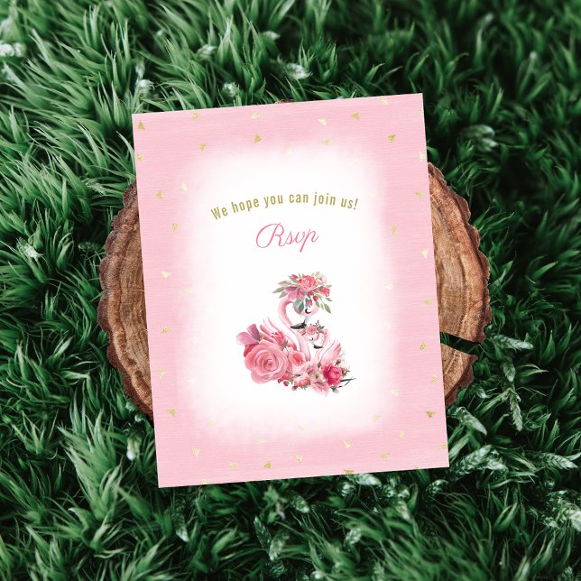 Pink Flamingo Ballerina Baby Shower RSVP Enclosure Card (Creator Uploaded)