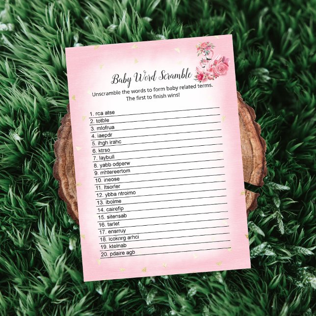 Pink Flamingo Ballerina Word Scramble Shower Game Invitation (Creator Uploaded)