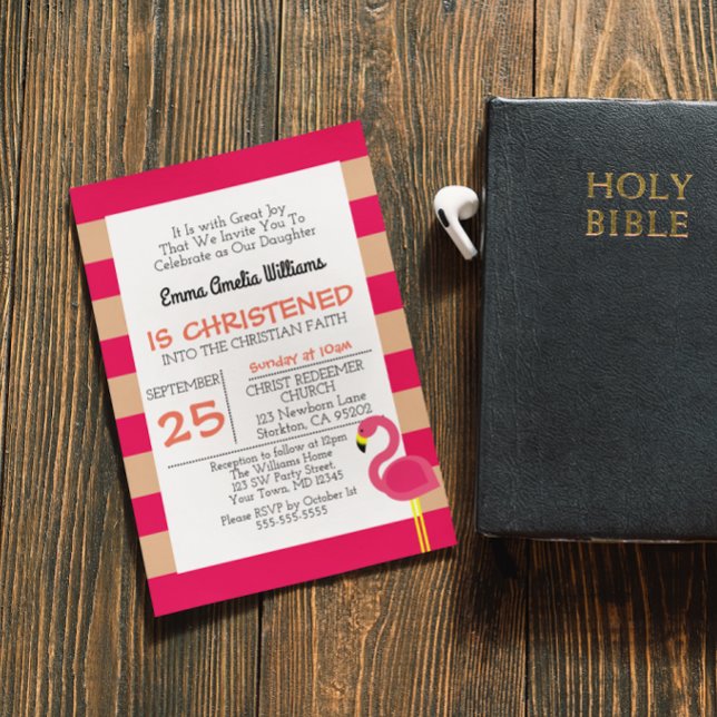 Pink Flamingo Baptism Christening Invitation (Creator Uploaded)