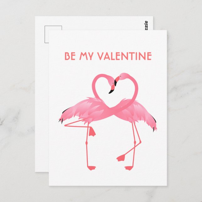 Pink Flamingo Be My Valentine Flat Holiday Card (Front/Back)
