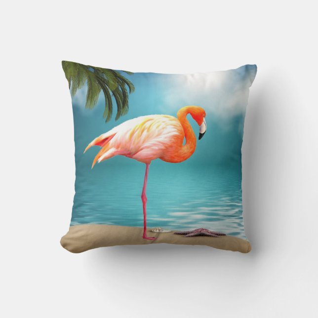 Pink Flamingo Beach Pillow (Front)